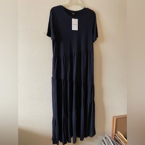 Navy asymmetrical tiered dress